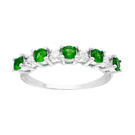 Veretta-Ring mit abwechselnden Cubic Zirconia in Smaragdgrün und Weiß, in 925er Silber rhodiniert. - MeinSchmuckShop