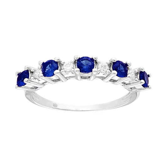 Veretta-Ring mit abwechselnden blauen Saphiren und weißen Zirkonien aus 925er Silber, rhodiniert - MeinSchmuckShop