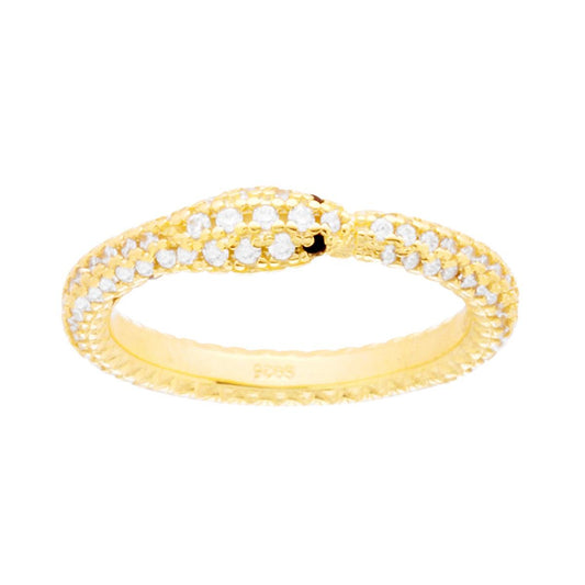Schlangenring mit weißen Cubic Zirconia, Silber 925, vergoldet. - MeinSchmuckShop