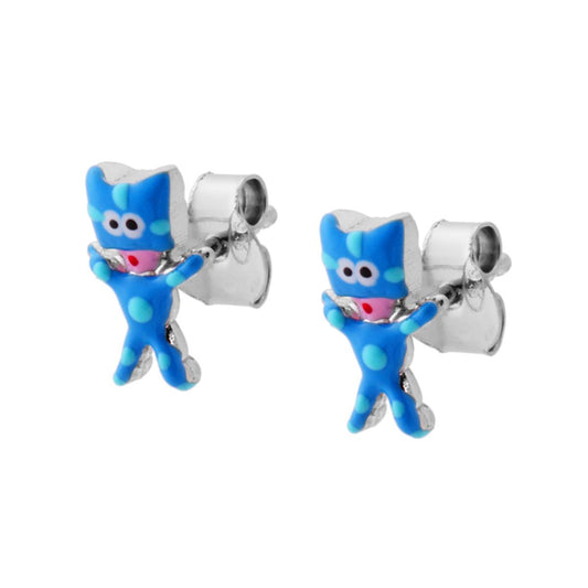 Ohrstecker Pigiamini mit blauem Emaille in 925er Silber rhodiniert - MeinSchmuckShop