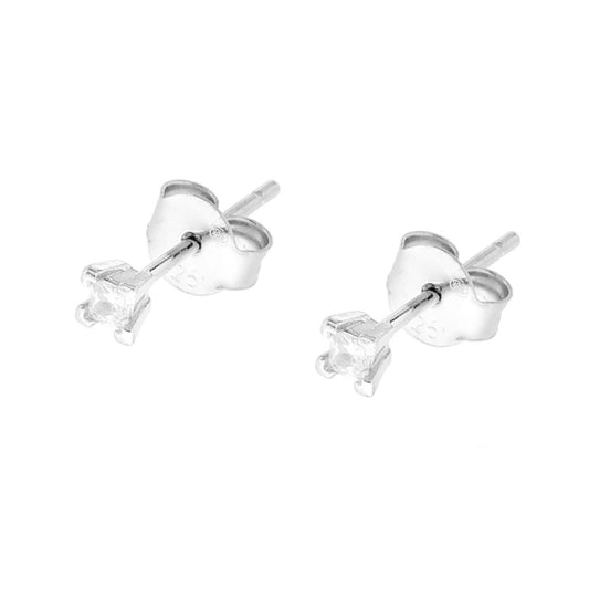 Ohrstecker Quadrat-Punkt-Licht mit weißem Zirkon, 2 mm, aus Silber 925, rhodiniert galvanisch - MeinSchmuckShop