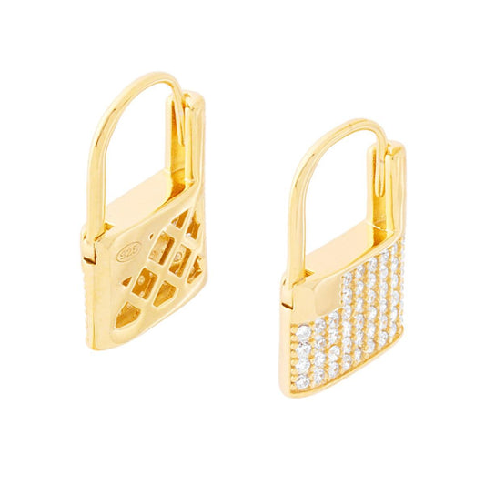 Ohrringe Schloss-Form mit weißen Zirkonien aus 925er Silber, goldbeschichtet - MeinSchmuckShop