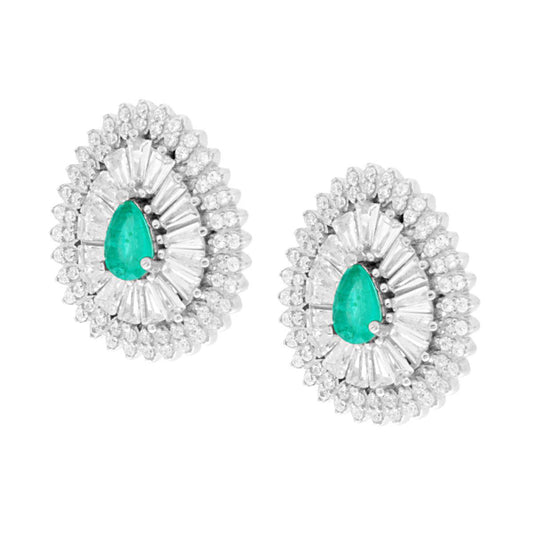 Ohrringe Tropfenform mit natürlichen Paraiba-Turmalinen, umrahmt von weißen Zirkonen, aus 925er Silber galvanisch rhodiniert. - MeinSchmuckShop