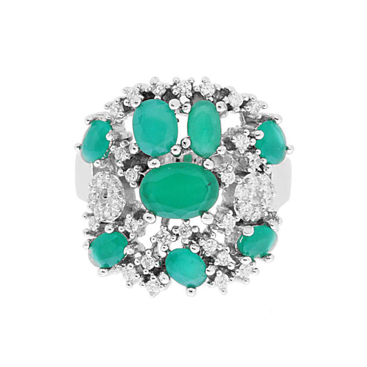 Ring mit natürlichen Paraiba-Turmalin-Steinen und weißen Zirkonen aus Silber 925, galvanisch rhodiniert. - MeinSchmuckShop