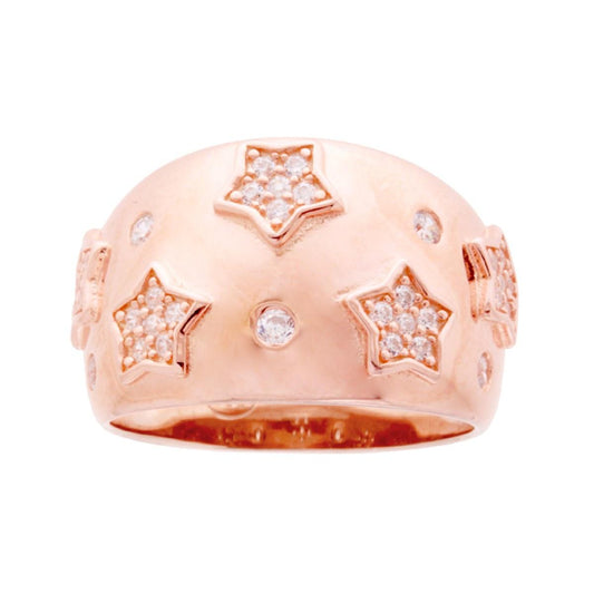 Bandring mit Sternverzierung, weiße Cubic Zirconia, aus 925er Silber, roségold-plattiert - MeinSchmuckShop