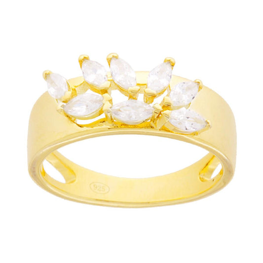 Bandring mit weißen Zirkonia im Marquise-Schliff aus Silber 925, vergoldet - MeinSchmuckShop