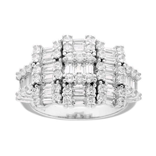 Ring mit weißen Zirkonen, Baguette-Schliff, aus 925er Silber, rhodiniert. - MeinSchmuckShop