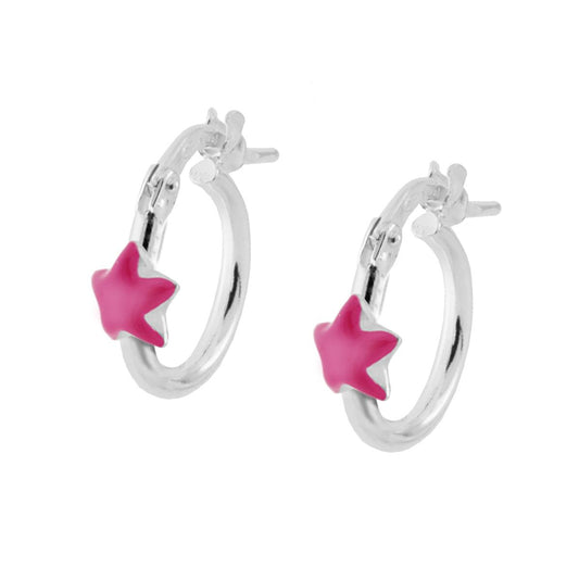Ohrringe Bimba Boccoli Kreis mit Stern rosa Emaille aus 925er Silber - MeinSchmuckShop