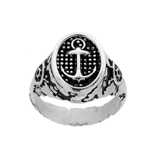 Ring Chevalier Herren Schild Oval mit Anker aus Silber 925 galvanisch rhodiniert dunkel - MeinSchmuckShop
