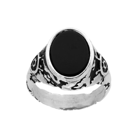 Ring Chevalier Männer Schild Oval mit schwarzem Onyxstein aus 925er Silber, galvanisch rhodiniert und brüniert - MeinSchmuckShop