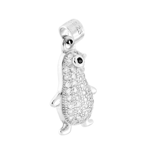 Pinguin-Anhänger mit weißen Zirkonien aus 925er Silber, galvanisch rhodiniert. - MeinSchmuckShop