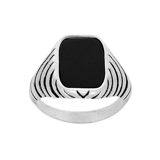 Ring Chevalier Herren, Schild rechteckig, mit schwarzem Onyx, Silber 925, rhodiniert galvanisch. - MeinSchmuckShop