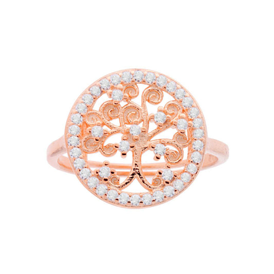 Ring mit dem Baum des Lebens mit weißen Zirkonien aus 925er Silber roségoldplattiert - MeinSchmuckShop