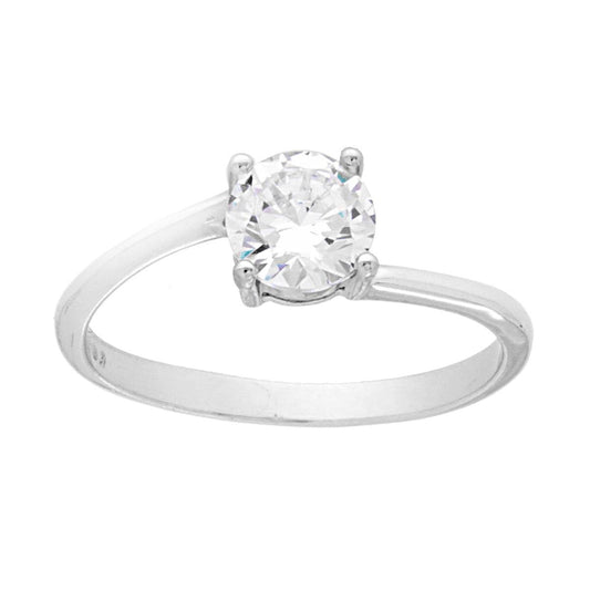 Solitärring mit weißem Cubic Zirconia, Größe 6, in 925er Silber, rhodiniert galvanisch - MeinSchmuckShop