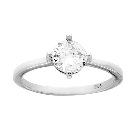 Solitärring mit kubischem Zirkon, weiß, 6 mm, Silber 925 rhodiniert galvanisch - MeinSchmuckShop