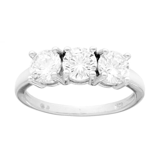 Trilogie-Ring mit weißen Cubic-Zirkonias, Größe 5, Silber 925, rhodiniert - MeinSchmuckShop
