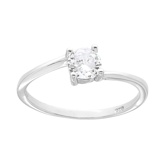 Solitärring mit weißem Cubic Zirconia, 5 mm, Silber 925, rhodiniert - MeinSchmuckShop