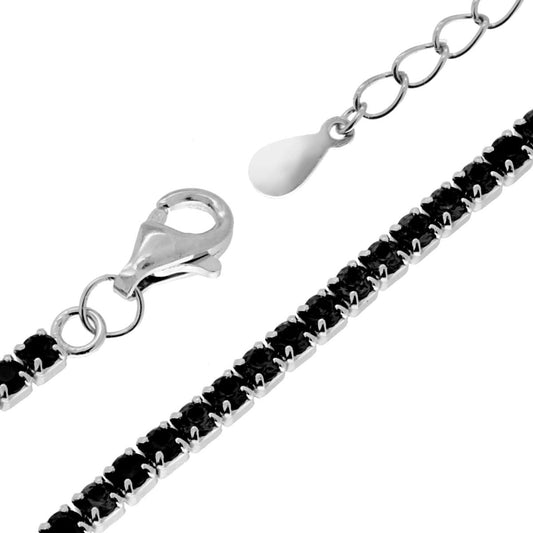 Tennisarmband Griffe 17+3 cm mit Zirkonen 2 mm Schwarz in Silber 925 galvanisch Rhodium - MeinSchmuckShop