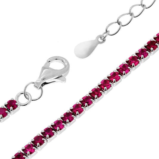 Tennisarmband mit Krappenfassungen, Länge 17+3 cm, mit Zirkonen 2 mm, rubinrot, aus Silber 925, rhodiniert - MeinSchmuckShop