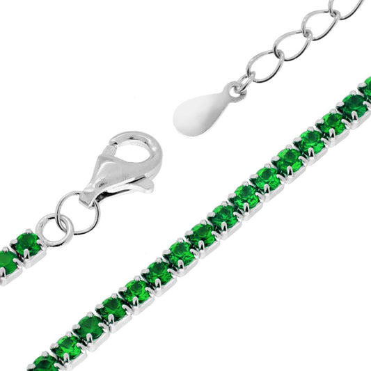 Tennisarmband Griffe cm 17+3 mit Zirkonen 2 mm Smaragdgrün aus 925er Silber, galvanisch rhodiniert - MeinSchmuckShop