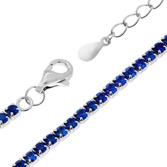 Tennisarmband Griffe cm 17+3 mit Zirkonien 2 mm Blau Zafiro in Silber 925 rhodiniert galvanisch - MeinSchmuckShop
