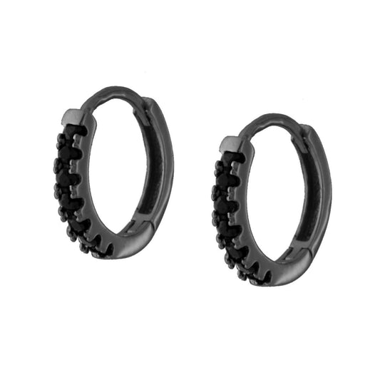 Ohrringe, Schnappverschluss, 13 mm, mit schwarzen Zirkonen, aus 925er Silber, ruthenium-beschichtet. - MeinSchmuckShop
