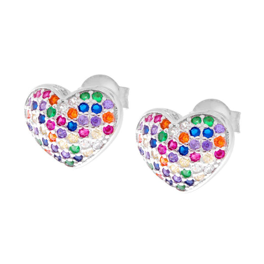 Ohrringe Herzform mit multicolor Rainbow-Zirkonia in Silber 925, rhodiniert - MeinSchmuckShop