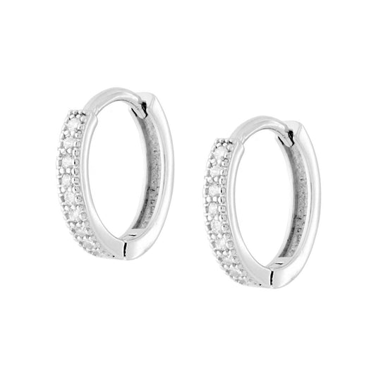 Ohrringe Kreis-Hänger 14 mm mit weißen Zirkonen, Silber 925 rhodiniert - MeinSchmuckShop