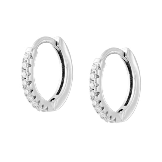 14 mm Schnappverschluss-Ohrringe mit weißen Zirkonen aus 925er Silber, rhodiniert - MeinSchmuckShop