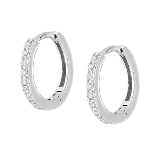 Ohrhänger Ring 14 mm mit weißen Zirkonen aus 925er Silber rhodiniert - MeinSchmuckShop