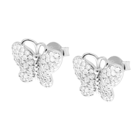 Ohrringe Schmetterling mit weißen Zirkonen in 925er Silber, rhodiniert. - MeinSchmuckShop