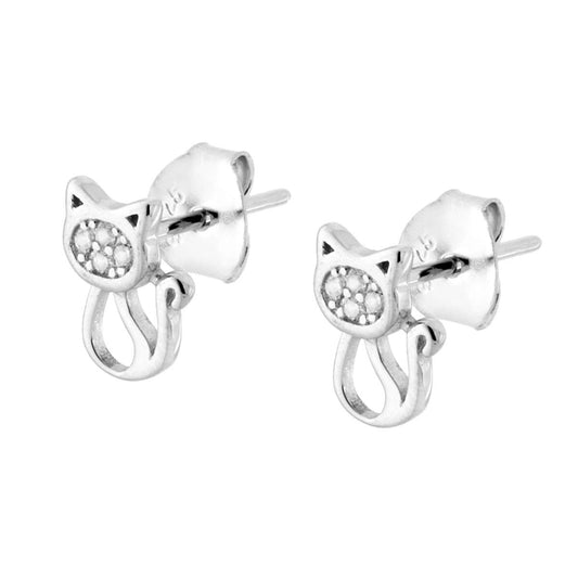 Ohrringe Katze mit weißen Zirkonen aus 925er Silber, galvanisch rhodiniert. - MeinSchmuckShop