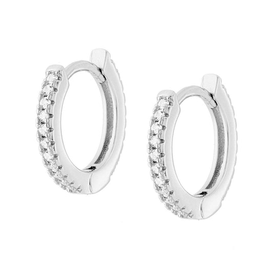 Ohrringe: Kreise mit Schnappverschluss, Durchmesser 15 mm, mit weißen Zirkonen, aus 925er Silber, rhodiniert. - MeinSchmuckShop
