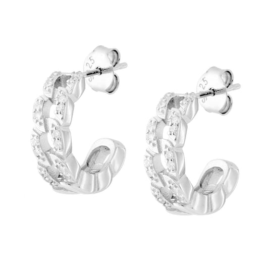 Ohrringe, granulierte Kreise, 15 mm, mit weißen Zirkonen, aus Silber 925 rhodiniert. - MeinSchmuckShop