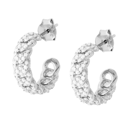 Ohrringe Kreis Grumetta 15 mm mit weißen Zirkonen aus 925er Sterling-Silber rhodiniert - MeinSchmuckShop