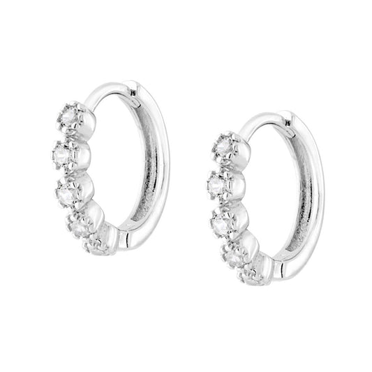 Ohrstecker-Hoop mit Klappverschluss 15 mm, mit weißen Zirkonien in 925er Silber, rhodiniert - MeinSchmuckShop