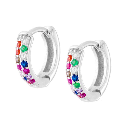 Ohrring mit Klappverschluss, 12 mm, mit multicolor Rainbow-Zirkonien aus 925er Silber, rhodiniert - MeinSchmuckShop