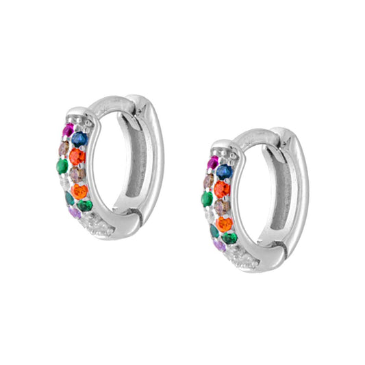 Ohrringe Creolen mit Klappverschluss 10 mm mit Rainbow-Zirkonia aus rhodiniertem 925er Silber - MeinSchmuckShop
