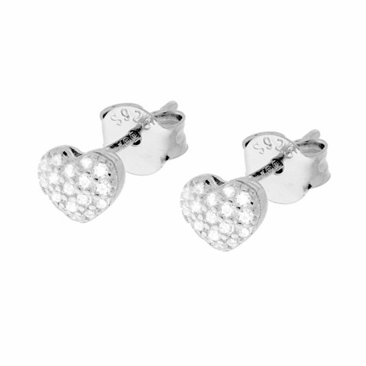 Herz-Ohrstecker mit weißen Zirkonen aus 925er Silber, rhodiniert - MeinSchmuckShop