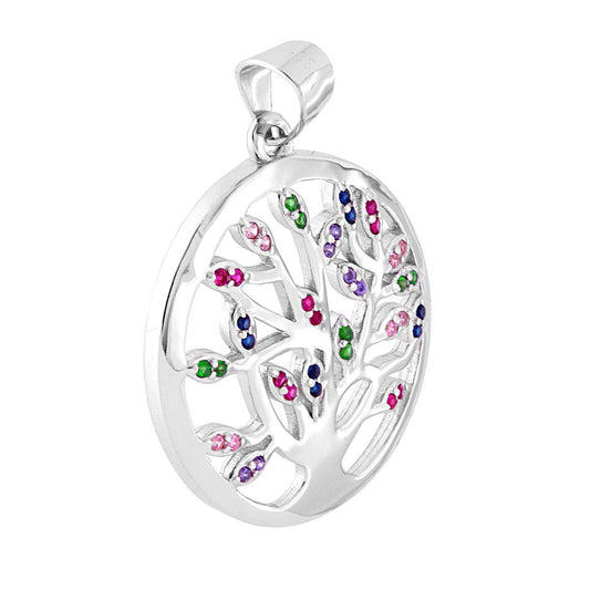 Lebensbaum-Anhänger mit multicolor Zirkonia in 925er Silber, rhodiniert. - MeinSchmuckShop