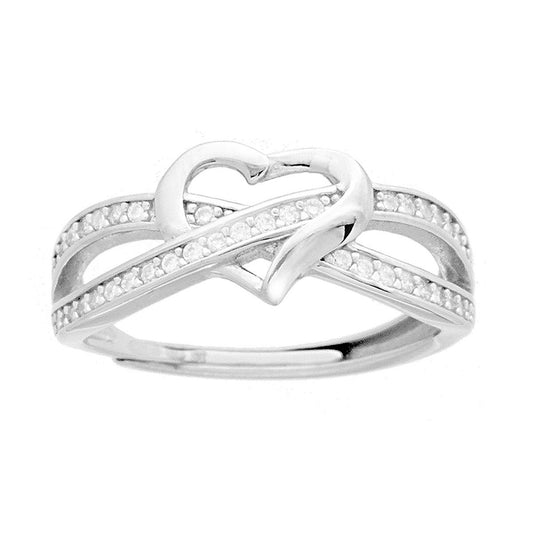 Ring mit Herz, gewebtes Banddesign, Unendliche Liebe, mit weißen Zirkonen, aus 925er Silber, rhodiniert - MeinSchmuckShop