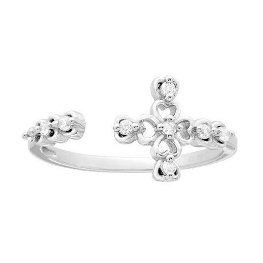 Ring mit dem Heiligen Kreuz und weißen Cubic Zirconia aus Silber 925, rhodiniert - MeinSchmuckShop