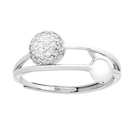 Mehrreihiger Ring mit weißen kubischen Zirkonien-Halbkugeln in 925er Silber, rhodiniert. - MeinSchmuckShop