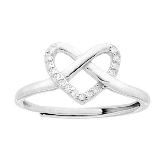 Ring aus 925er Silber, rhodiniert, mit Herzverflechtung, Liebe und weißen Zirkonen. - MeinSchmuckShop