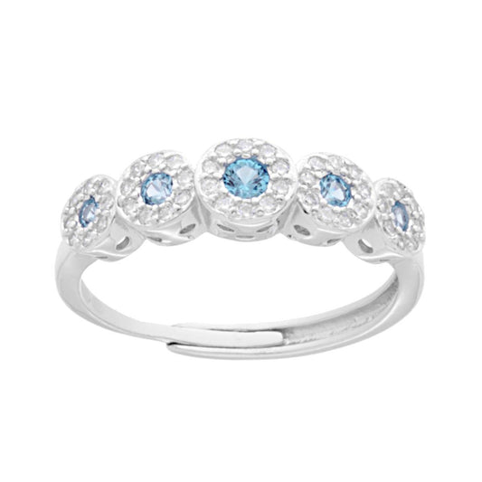 Veretta-Ring mit Aquamarin, von weißen Cubic Zirconia umgeben, aus Silber 925 rhodiniert - MeinSchmuckShop