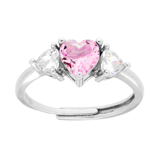 Ring Trilogy Herz rosafarbener Cubic Zirconia mit weißen Herzen aus 925er Silber, rhodiniert - MeinSchmuckShop