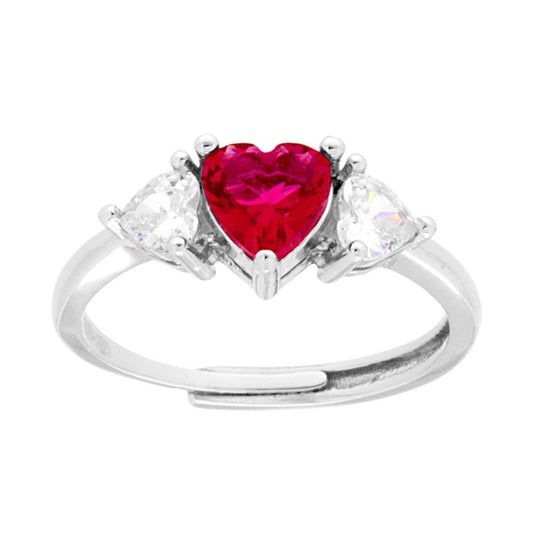 Ring-Trilogie Herz Cubic Zirconia Rubinrot mit weißen Herzen in Silber 925 rhodiniert - MeinSchmuckShop