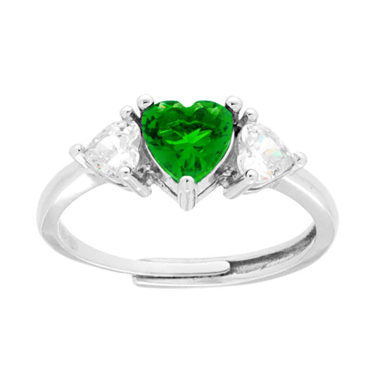 Trilogie-Ring Herz Smaragdgrüner Zirkonia mit weißen Herzen aus 925er Silber rhodiniert - MeinSchmuckShop