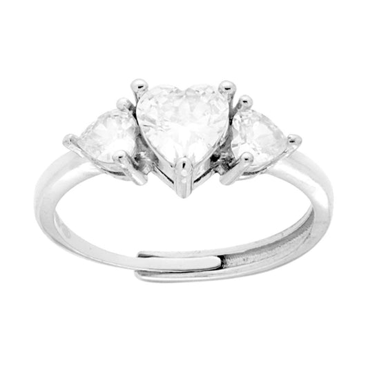 Trilogie-Ring Herz Kubischer Zirkon Weiß mit weißen Herzen in 925er Silber rhodiniert - MeinSchmuckShop