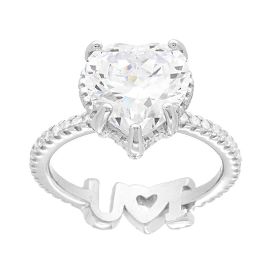 Ring Ewigkeit Solitär Herz I Love You mit weißen Cubic Zirconia in Silber 925 galvanisch rhodiniert - MeinSchmuckShop